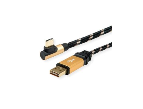 ROLINE GOLD USB 2.0 Kabel, USB A męski odwracalny - USB C 90 męski, 0,8 m