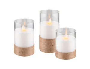 Zestaw 3 świec LED z prawdziwego wosku w szklance, białe
