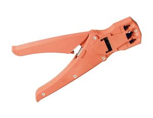 Szczypce zaciskowe do wtyczek modułowych z ucinakiem do kabli i ściągaczem izolacji, czerwone
