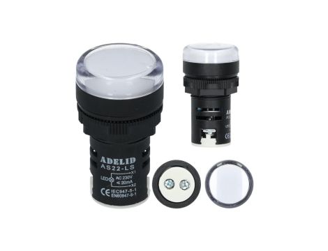 Lampka kontrolna sterownicza biała LED fi:22 230V