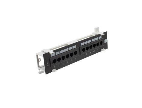 Patch panel naścienny 10 cali 1U kat.6 12p UTP czarny NEKU
