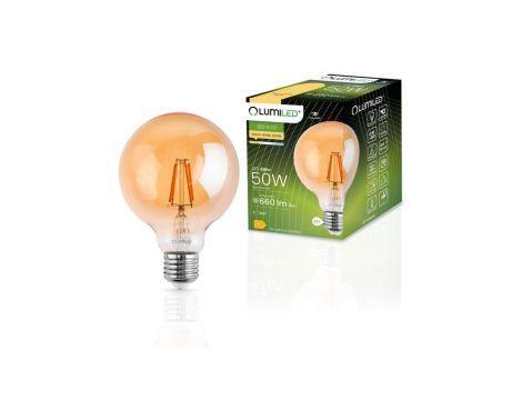 Żarówka LED E27 G95 6W 660lm 2000K filament Globe Amber