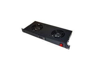 Panel wentylacyjny x2 z termostatem 19cali 1U RAL9004