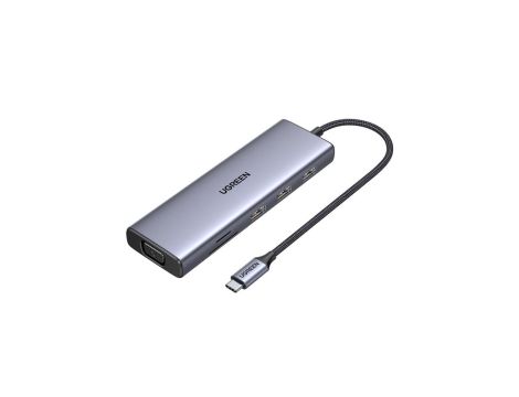 Adapter Ugreen CM498 15600 USB-C - 3x USB-A 3.0 / HDMI / VGA / RJ45 / czytnik kart SD / TF / USB-C P