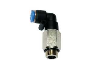 Złączka wtykowa kątowa obrotowa przedłużona G 1/8 GZ do węża fi 10 mm, tworzywo sztuczne