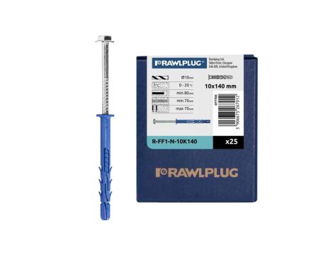 Kołki rozporowe ramowe R-FF1 10x140mm z wkrętem z łbem sześciokątnym i gniazdem TORX do betonu, cegły ceramicznej 25szt