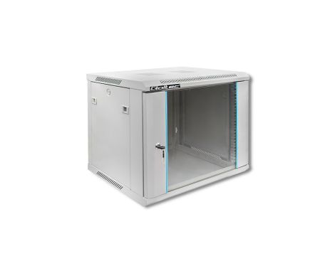 Qoltec Szafa RACK 19 9U 600 x 500 x 450 Hartowane drzwi Wisząca Stalowa obudowa Zamek Szara
