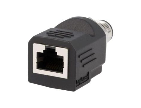 RJS-12D04FM-LS8001 Adapter M12 męski,RJ45 gniazdo kod D-Ethernet 4PIN proste