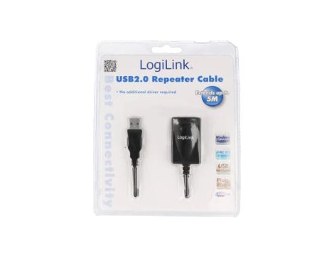 UA0001A Repeater USB 2.0 o długości 5m, USB A/USB A, czarny