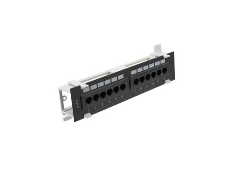 Patch panel RACK 10 kat.6 12p UTP naścienny 1U czarny