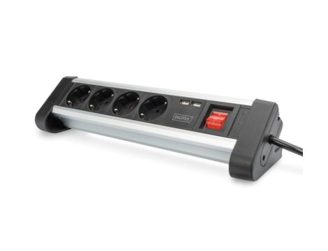 Listwa zasilająca biurowa 45 4-gniazdowa 2x USB (5V/2A) z możliwością obrotu o 290 aluminiowa DA-70614