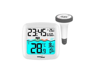 Stacja pogodowa z termomometrem basenowym GreenBlue, zasięg 60m, czujnik pływający, temperatura, godzina, kalendarz, DCF, GB216