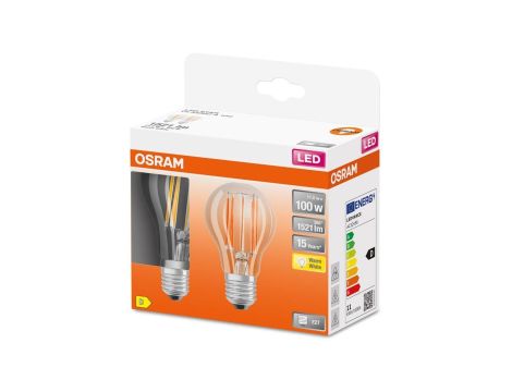 2Pak Żarówka LED E27 A60 11W = 100W 1521lm 2700K Ciepła 300 Filament OSRAM STAR