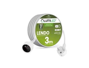 Przedłużacz Sieciowy Kabel z Uziemieniem Listwa Zasilająca 1 Gniazdo 3m Biały Sznur Lendo Lumiled
