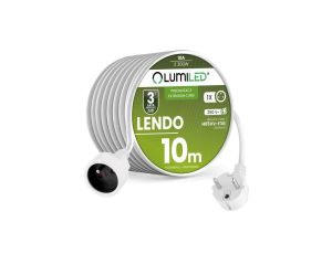Przedłużacz Sieciowy Kabel z Uziemieniem Listwa Zasilająca 1 Gniazdo 10m Biały Sznur Lendo Lumiled