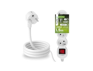 Przedłużacz Sieciowy Kabel z Uziemieniem Listwa Zasilająca 4 Gniazda 1.5m Włącznik ON/OFF Biały Sznur Lendo Lumiled