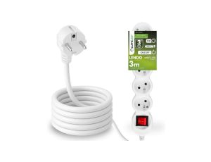 Przedłużacz Sieciowy Kabel z Uziemieniem Listwa Zasilająca 5 Gniazda 3m Włącznik ON/OFF Biały Sznur Lendo Lumiled