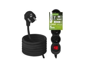 Przedłużacz Sieciowy Kabel z Uziemieniem Listwa Zasilająca 4 Gniazda 5m Włącznik ON/OFF Czarny Sznur Lendo Lumiled