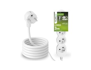 Przedłużacz Sieciowy Kabel z Uziemieniem Listwa Zasilająca 5 Gniazda 3m Biały Sznur Lendo Lumiled