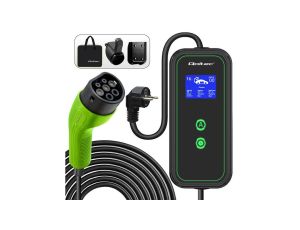 Qoltec Mobilna ładowarka do samochodu elektrycznego EV z regulacją 2w1 Typ2 3.5kW 230V SCHUKO 16A LCD Przenośna Wallbox 5m