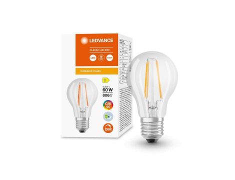 Żarówka LED E27 A60 5,8W = 60W 806lm 4000K Neutralna 300 CRI90 Filament Ściemnialna LEDVANCE Superior