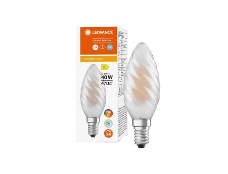 Żarówka LED Świeczka E14 BW40 3,4W = 40W 470lm 4000K Neutralna 300 CRI90 Filament Mleczna Ściemnialna LEDVANCE Superior