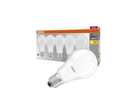5PAK Żarówka LED E27 A60 8,5W = 60W 806lm 2700K Ciepła 300 OSRAM Base