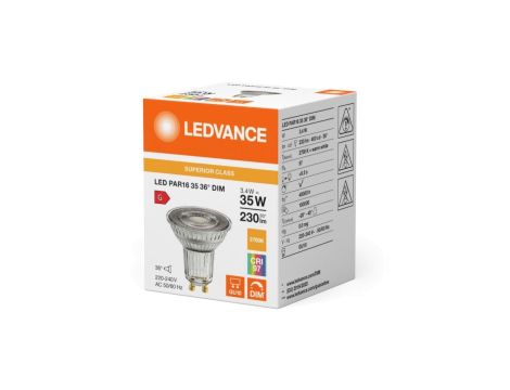Żarówka LED PAR16 GU10 3.4W = 35W 230lm 2700K Ciepła Biała 36 ŚCIEMNIALNA LEDVANCE
