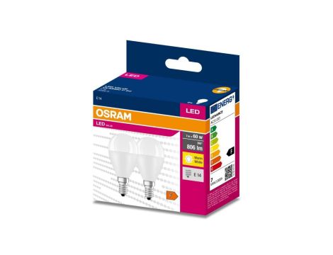 2PAK Żarówka LED E14 P45 7W = 60W 806lm 3000K Ciepła 200 OSRAM VALUE