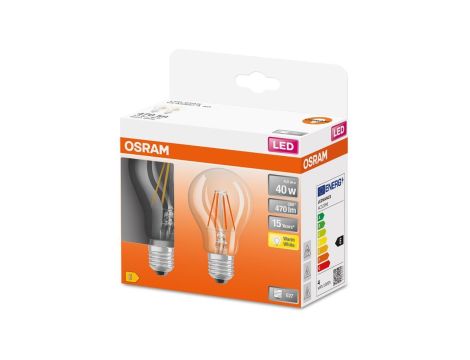 2Pak Żarówka LED E27 A60 4W = 40W 470lm 2700K 300 Filament OSRAM STAR
