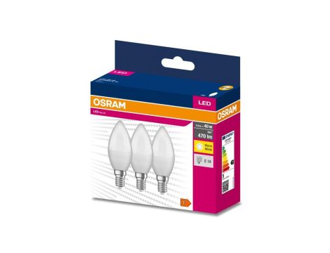 3PAK Żarówka LED E14 B35 4,9W = 40W 470lm 3000K Ciepła 220 OSRAM VALUE