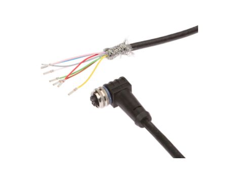 Złącze do samokonfekcjonowania M12 kątowe żeńskie druga końcówka niezarobiona 8-pinowe 5m 8x0.25mm 30V 90C PUR IP67 VK505A21