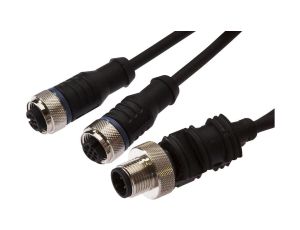 Kabel połączeniowy Y, 0,3 m, 2x żeński M12 (gniazdo) 3-stykowy prosty, 1x męski M12 (złącze) 4-stykowy VK030E24