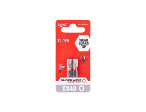 Bity udarowe do wkrętarki TORX TX40 25mm 1/4 SHOCKWAVE 2szt MILWAUKEE