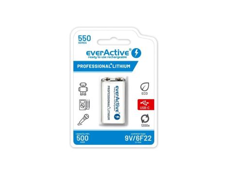 Akumulator Li-Ion 6F22 9V 550mAh z USB-C