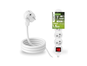 Przedłużacz Sieciowy Kabel z Uziemieniem Listwa Zasilająca 5 Gniazda 1.5m Włącznik ON/OFF Biały Sznur Lendo Lumiled