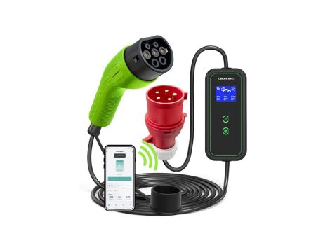 Qoltec Mobilna ładowarka do samochodu elektrycznego EV z regulacją 2w1 Typ2 11kW CEE 5 PIN Wi-fi LCD 3 fazy Przenośna Wallbox 5m