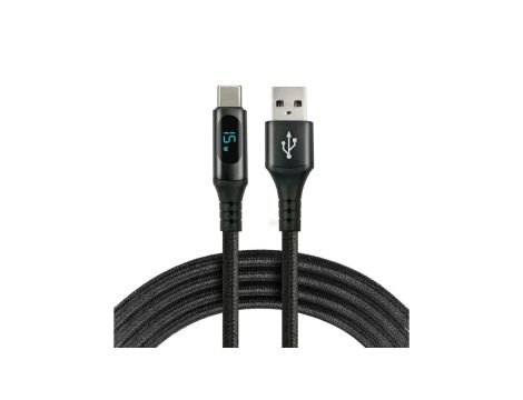 Kabel przewód pleciony USB - USB-C / Typ-C LCD everActive CBB-1CBL 100cm z obsługą szybkiego ładowania do 3A czarny