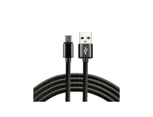 Kabel przewód pleciony USB - USB-C / Typ-C everActive CBB-2CB 200cm z obsługą szybkiego ładowania do 3A czarny