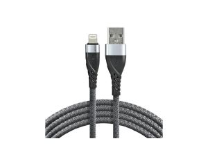 Kabel przewód pleciony USB - Lightning / iPhone everActive CBB-2IG 200cm z obsługą szybkiego ładowania do 2,4A szary