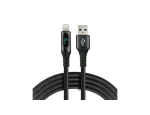 Kabel przewód pleciony USB - Lightning LCD everActive CBB-1IBL 100cm z obsługą szybkiego ładowania do 2,4A czarny
