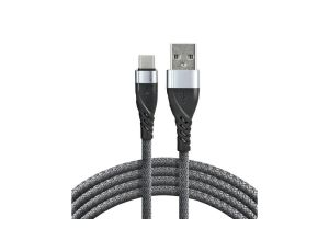 Kabel przewód pleciony USB - USB-C / Typ-C everActive CBB-2CG 200cm z obsługą szybkiego ładowania do 3A szary
