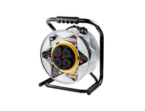 Przedłużacz bębnowy metalowy 3x1.5 mm 4 gniazda z/u IP44 30m przewód H05RR-F Schmith