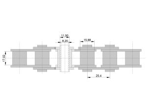 HUBBER - Łańcuch 16B-1 Hp Ss (Nierdzewny Ze Sworzniem Rurkowym) Fi=8,3Mm 25.4 x 15.88 x 17.02