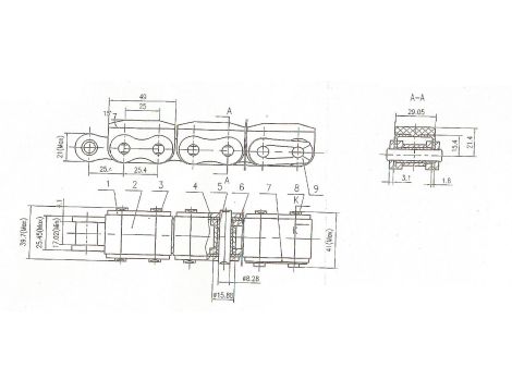 HUBBER - Łańcuch 16B-1 Z Nakładką Gumową Trapezową 25.4 x 15.88 x 17.02