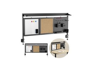 Przegroda biurkowa / organizer Ergo Office, max. obciążenie 10kg, biała i korkowa tablica, szerokość 1250mm, czarna,ER-300 B