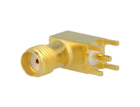 Gniazdo SMA żeńskie kątowe 90 50 Ohm THT na PCB delrin POM 3-1478978-1