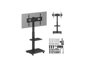 Stand / wózek dla TV Ergo-Office, max. obciążenie 50kg / 5kg półka, max. VESA 600x400, wbud. listwa zasil., czarny, ER-304 B