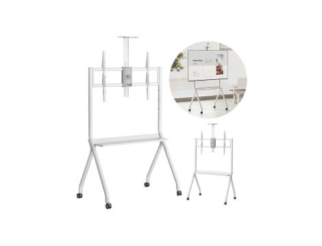 Stand / wózek do TV Maclean, półka na kamerę, na kółkach, 55-100, max. obciążenie 120kg/10kg półka, max. VESA 900x600, biały, MC
