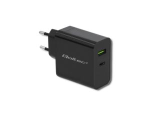 Qoltec Ładowarka sieciowa 45W 5-20V 2.25-3A USB typ C PD USB 3.0 Czarna